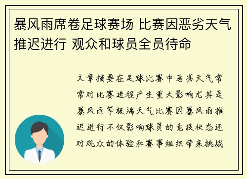 暴风雨席卷足球赛场 比赛因恶劣天气推迟进行 观众和球员全员待命